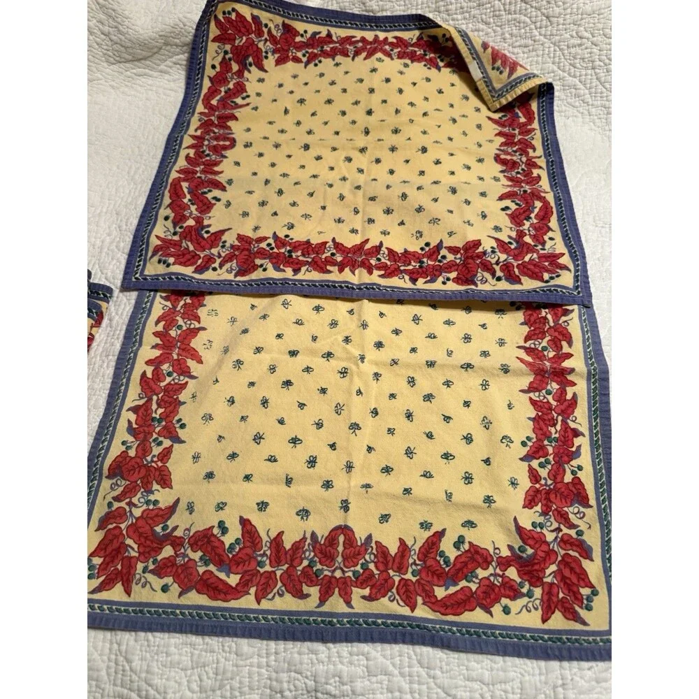 French Provence Yellow Red Bee Napkins Floral Country 18x18
